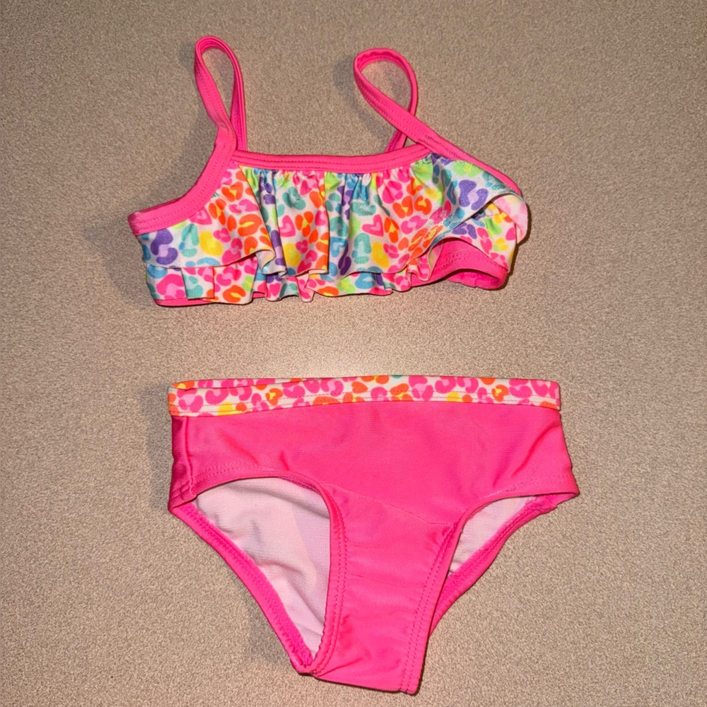 Healthtex baby girl size 6-9 months neon pink swimsuit leopard print